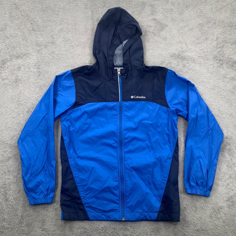 Columbia Windbreaker Jacket Boys Large 14/16 Blue Hooded Full Zip 1574731